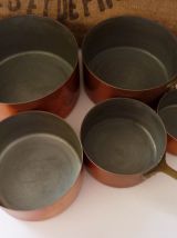 Lot de 5 casseroles française en cuivre massif étamé 