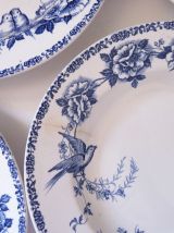 4 assiettes creuses St Amand modèle Mesanges bleu