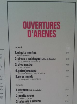 Vinyle 33T : Ouvertures d'Arènes.