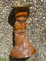 bougeoir ancien artisanal en bois