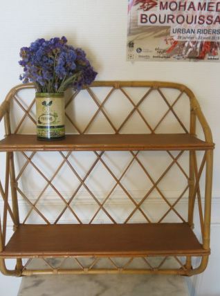 Superbe étagère rotin double esprit Louis Sognot 50s 60s