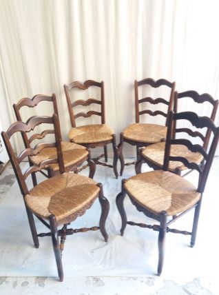 SUITE DE 6 CHAISES PAILLEES ANCIENNES