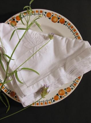 6 Serviettes de Table Brodées Main Anciennes