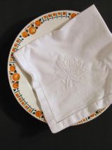 6 Serviettes de Table Brodées Main Anciennes