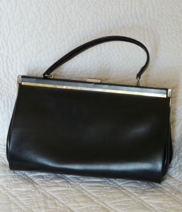 Sac à main noir type sac médecin cuir vintage
