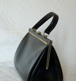 Sac à main noir type sac médecin cuir vintage