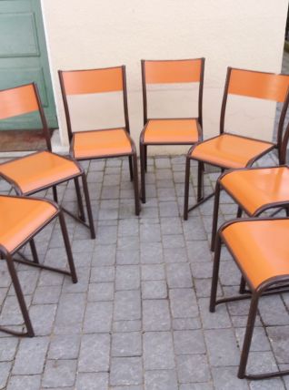 SERIE DE 7 CHAISES  VINTAGE  INDUS ORANGE
