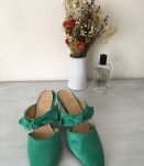 Escarpins type mules vintage en daim vert