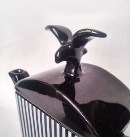 Service à café rayé style art déco avec oiseau