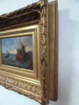 Huile sur bois représentant une marine, 22,5 x 15 cm