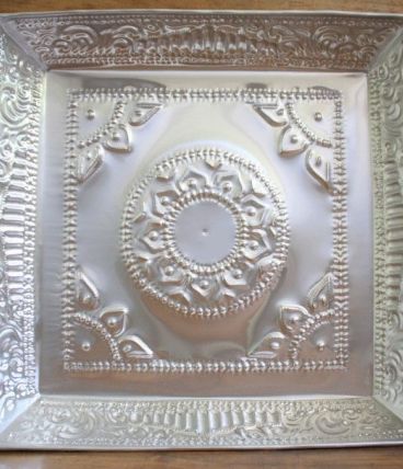Grand plateau deco en aluminium martelé