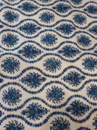Coupon de Tissus BOUSSAC modele Séville, fleurs bleues 