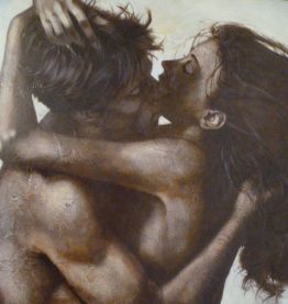 Huile sur toile "L'Etreinte" 76 x 92,5 cm signée Guy Couttin