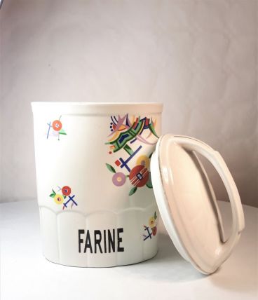 Pot à farine vintage Moderniste en faïence Porelite