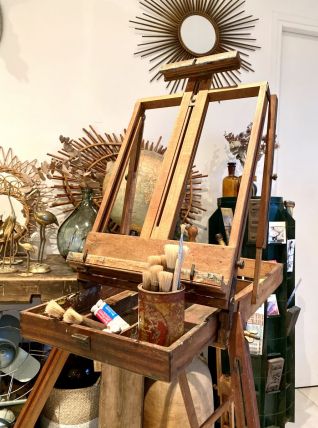 Ancien chevalet de peintre en bois pliable de 1930