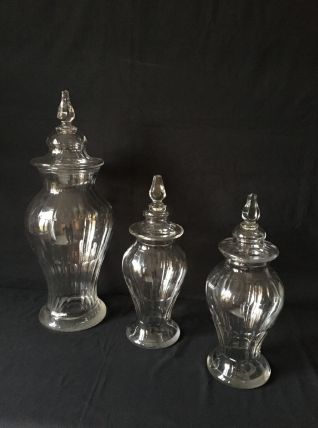 POTS D'APOTHICAIRE ANCIEN EN VERRE SOUFFLE 19EME