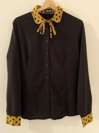 Chemise noire Col Pois