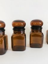 Lot de 4 flacons bocaux en verre ambré style apothicaire