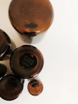  Lot de 7 flacons bocaux en verre ambré style apothicaire