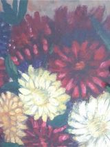 Grand tableau ancien dahlias