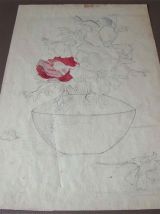 Tableau - Aquarelle ancienne fruits et pichet bleu