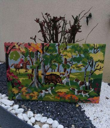 Tableau de tapisserie à la chasse du sanglier 