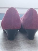 1980 chaussures ballerines à talon daim bordeaux vernis noir