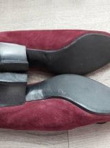 1980 chaussures ballerines à talon daim bordeaux vernis noir