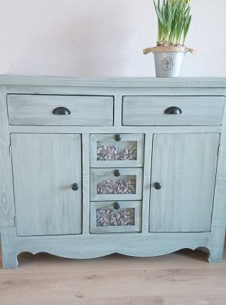 Buffet esprit "Champêtre" vert de gris 