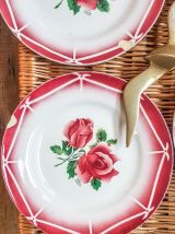 Lot Assiettes cassées x4 Digoin Sarreguemines Rose rouge Por