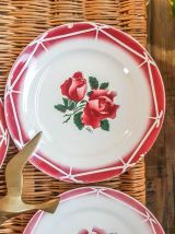 Lot Assiettes cassées x4 Digoin Sarreguemines Rose rouge Por