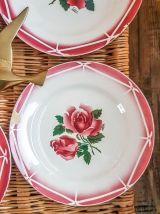 Lot Assiettes cassées x4 Digoin Sarreguemines Rose rouge Por