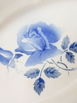 Ravier Plat oval Digoin Sarreguemines Rose bleu modèle Canne