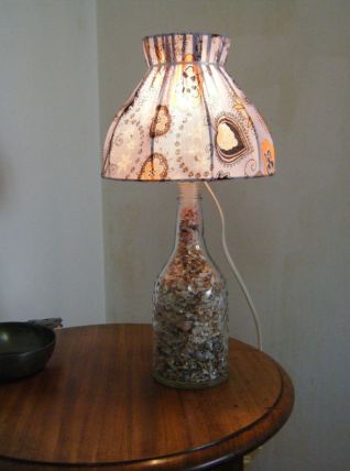 Lampe  bouteille verre et abat-jour travail artisanal 