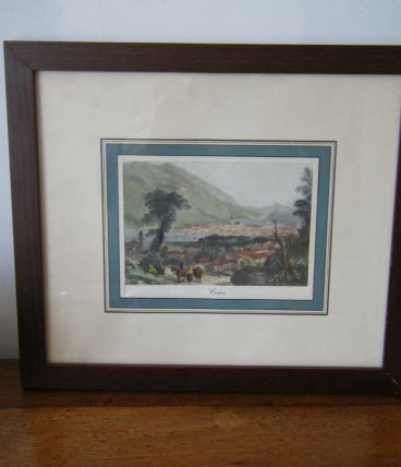 Gravure ancienne de Côme (Italie) dans son cadre
