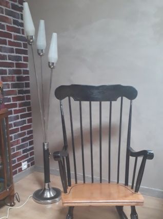Rocking-chair brun et bois naturel 1970. Style scandinave. A