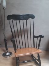 Rocking-chair brun et bois naturel 1970. Style scandinave. A