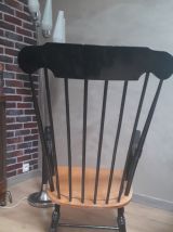 Rocking-chair brun et bois naturel 1970. Style scandinave. A