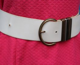 CEINTURE TAILLE CUIR BLANCHE T80/32 ANNÉE 70-80