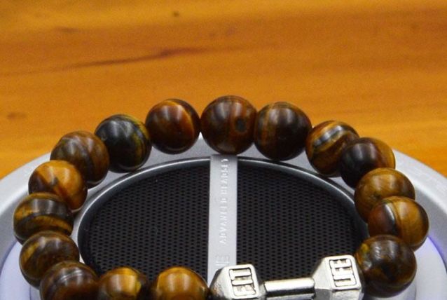 bracelet pierre oeil de tigre / haltère