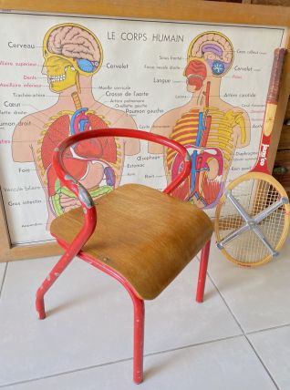 Chaise écolier enfant vintage Hitier Jacques rouge