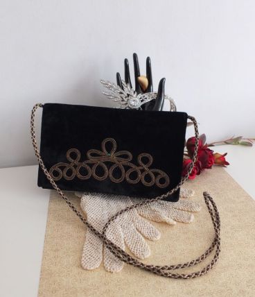 Pochette vintage en velours noir 