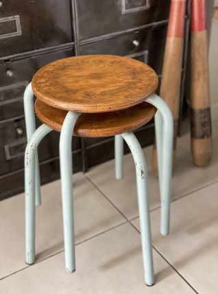 Paire de tabourets d’atelier métal et bois