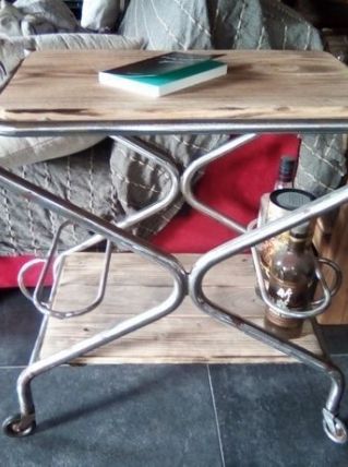 DESSERTE/CHARIOT VINTAGE METAL/BOIS SUR ROULETTES