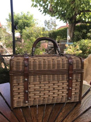 Panier voyage cuir et osier 
