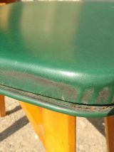 4 Chaises Vintage  1950 -Vert kaki, moleskine, bois être 