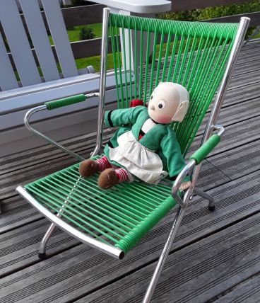 Chaise d'enfant vintage scoubidou vert et chrome