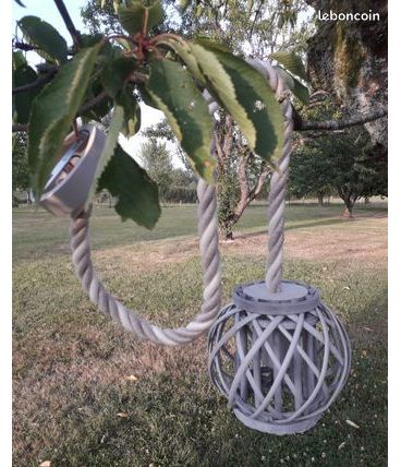Suspension corde + boule osier