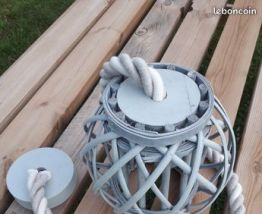 Suspension corde + boule osier