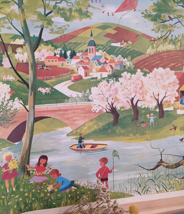 Affiche d'école ancienne "Le printemps" image de la vie 